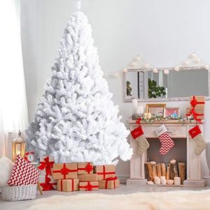 COSTWAY Albero di Natale 150/180/210/240 cm, Albero di Natale Bianco con 350/650/950/1138 Rami in PVC e Supporto in Metallo, Albero di Natale Artificiale per Casa, Ufficio e Negozio (210 cm)