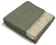 Wool Throw Blanket by Tweedmill - Pure New Wool - Lifestyle Fishbone (Olive)