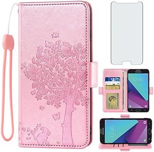 Asuwish Compatible with Samsung Galaxy J3 Luna Pro 2017 Wallet Case Rose Gold