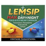 Lemsip Max, Cold and Flu Tablets Day and Night, 16 Capsules, Paracetamol, Cold and Flu Relief, Blocked Nose Relief, Nasal Congestion Relief, Max Strength, Reduces Fever, Cold and Flu, Medication