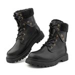 Hitmars Ladies Snow Boots Women Winter Boots Warm Fur Lined Ankle Boots Anti-Slip Outdoor Lace Up Platform Comfy 10-Black UK 3.5(EU36)