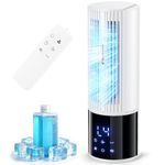 Portable Air Conditioner Air Cooler 6-in-1 Portable Tower Fan,3 Speeds, Storm Mode Cool Mist,Remote Control,Automatic Oscillation,8H Timer LED Display with Ice Packs for Home & Office Use（lvory）