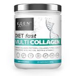 K-GEN Multi Collagen Peptides Powder Hydrolyzed Grass Fed Bovine, Wild Caught Marine | Advanced Diet Collagen Types I, III, IV & V Hyaluronic Acid, MCT & Vitamin C