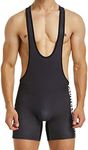 WMIERFI Men's Wrestling Singlet Bodysuit Leotard Athletic Supporter Sports Gym Jumpsuit Boxers Underwear, Black, Medium