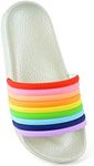 Thingimijigs Girls Rainbow Striped Pool Sliders Beach Sandals Flip Flops - Silver UK Child 13