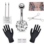 SOTICA Belly Piercing Kit with 14G Surgical Steel Piercing Needle Belly Botton Piercing Kit Navel Piercing Kit With Piercing Clamps Piercing Jewelry for Body Piercing Supply (silver)