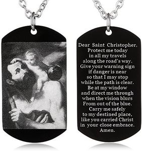 FAYERXL Patron Saint of Travelers Dog Tag Necklace Gift,Catholic Christian Holy Bible Scripture Baptism Religious Communion Confirmation Rite Gift (Dear Saint Christopher Protect me today)