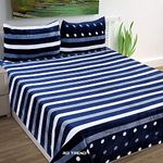 RD TREND 190 GSM Flannel Warm Bedsheets for Winter, Double Flat Size 90 x 100 Inches, 2 Pillow Covers 18 x 28 Inches (Blue Stripe, Double Flat)