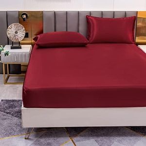 Lenzuola con Angoli in Raso Tinta Unita, Letto Matrimoniale Maxi 180x200 cm - Lenzuola Sotto con Angoli Transpirante e Lavabile, Rosso Vino