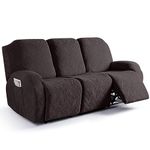 Ruaozz Recliner Sofa Covers Recliner Chair Covers Couch Covers for Reclining Couches with Pockets Washable Furniture Protector with Elastic Bottom (3 Seater, Chocolate)