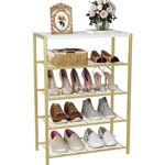 HOMEFORT Shoe Rack 5-Tier, Shoe Storage Shelf, Industrial Shoe Tower, Narrow Shoe Organizer for Closet Entryway, Small Shoe Rack Table with Durable Metal Shelves, Gold