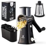 Nestware Kitchen Rotary Cheese Grater 5 Blade Cheese Shredder Reinforced Suction & 5 Interchangeable Drums - Easy to Use, Vegetable Chopper - Black
