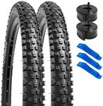 YUNSCM 2-PCS 26" Mountain Bike Tires 26x2.10/54-559 60TPI and 26" Bike Tubes with 2 Rim Strips Compatible with 26x1.95 26x2.0 26x2.1 26x2.125 Bike Bicycle Tires and Tubes (Y-562)