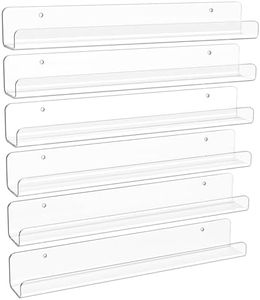 upsimples 6 Pack Clear Acrylic Shelves, 12" Nursery Book Shelves for Wall, Floating Bookshelf for Kids Baby, Vinyl Display, Record Holder, Magazine Rack, Picture Ledge Shelf