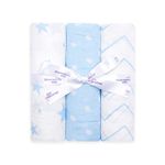 Bloomsbury Mill - Baby Swaddle Blanket - Soft 100% Organic Cotton Swaddles for Newborn - Large Muslin Cloths for Baby Boys - Pack of 3 - Baby Essentials for Newborn - Blue & White - 120x120cm