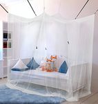 MOSMO Mosquito Net Single Bed 100x200x200cm, 196 Mesh, With 6 Hanging Points, Canopy Bed Curtain as Mosquito Repellent