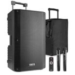 VONYX VSA500 12-Inch Portable PA System with 2 Wireless Microphones, Bluetooth, USB & SC12 Protective Cover – Battery Operated Speaker for Karaoke, Events, Announcements & Presentations