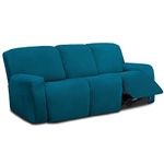 Easy-Going 8 Pieces Microfiber Stretch Sectional Recliner Sofa Slipcover Soft Fitted Fleece 3 Seats Couch Cover Washable Furniture Protector with Elasticity for Kids Pet(Recliner Sofa,Peacock Blue)