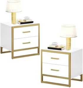 YITAHOME Nightstand with 2 Drawers, Small End Side Table with Storage, Modern Bedside Table with Metal Frame for Small Space, Bedroom, Set of 2, White