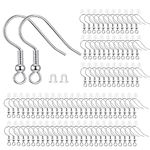 BEADNOVA Earring Hooks 300pcs Earring Kits with Rubber Earring Backs Earring Hook for Jewelry Making DIY Earring Supplies (300pcs Silver Earring Hooks and 300pcs Earring Backs, Total 600pcs)