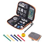 Travel Cable Organizer Bag Waterproof Portable Electronic Accessories Organizer for USB Cable Cord Phone Charger Headset Wire SD Card with 5pcs Cable Ties(Orange)