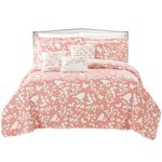 Home Soft Things Serenta 6 Piece Bird Song Printed Microfiber Quilts Coverlet Set, Oversize King, Coral