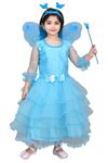 IKONIC FASHION Net Casual Solid Midi Fairy Dress Costume with Wings, Hairband for Girls Kids (Sky Blue, 10-11 Years)