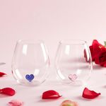 Stemless Wine Glass with Heart Inside, 16 OZ Unique Wine Glasses with 3D Heart Marker, Wedding Valentine's Day Gifts for Her Women Girlfriend Wife
