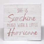 Yorhifa Boho Girls Room Decor Wood Box Sign, Inspirational Girl Nursery Desk Decor, She is Sunshine Mixed With a Little Hurricane Wooden Box Block Sign for Home Girls Room Nursery Shelf Decor