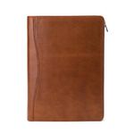 Geslun Genuine Leather Portfolio with 8.5 x 11” Notepad Holder and 13.3” Laptop Pocket, Full Grain Leather Padfolio Zippered Business Folder Organizer for Women and Men, Brown, Oil Tanned