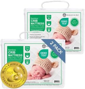 Margaux & May Crib Mattress Protector Pad 2 Pack - Ultra-Soft Waterproof Breathable Premium Bamboo Rayon - Noiseless Fitted Dryer Safe Cover for Crib. High Absorbency Oeko-TEX Certified