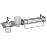 Zureni 4-in-1 Stainless Steel Towel Rack Wall Mounted Napkin Holder Multipurpose Hanger Storage with Liquid Soap Dispenser Stand Bathroom Accessories for Home Kitchen Washroom (1 Pc, 18"x5")