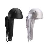 2 PCS Silk Durags, Durag Long Tail Doo Rags 360 Wave Cap Bandana Hat Durag Cap Long Tail Bandana Designer Durag Stretchable Cap with Long Tail and Wide Straps for Women Men Unisex