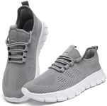 QIJGS Running Shoes for Men Tennis Athletic Gym Sneakers Mesh Lightweight Sports Fashion Workout Casual Shoes, Grey, 9.5