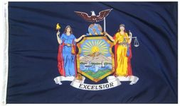 New York State Flag 3x5 ft. Nylon SolarGuard NYL-Glo 100% Made in USA to Official State Design Specifications by Annin Flagmakers. Model 143860