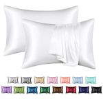 MR&HM Satin Pillowcase for Hair and Skin, Silk Satin Pillowcase 2 Pack, Queen Size Pillow Cases Set of 2, Silky Pillow Cover with Envelope Closure (20x30, White)