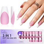 Gellen French Soft Gel Nail Tips - 15 sizes 150 pcs Pink Coffin French Tip Press on Nails Medium Shape, 3 in 1 Pre-french Gel Nail Tips, Full Cover Fake Nails for Art No Need to Fille