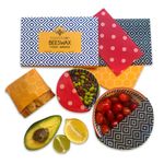 Moonmoon Reusable Beeswax Wraps Set of 3 - Organic Cotton | Plastic Free Food Wrap & Bowl Covers | Natural & Eco Friendly Food Storage | Cheese wrap