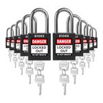 TRADESAFE Lockout Tagout Locks Set - 10 Black Loto Locks, Lockout Locks Keyed Different, 2 Keys Per Lock, OSHA Compliant Lock Out Tag Out Padlocks, Safety Padlocks for Electrical Lockout Tag Out Kits