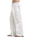 YAOHUOLE Men's Cotton Linen Pants Casual Stretchy Drawstring Waist Trousers White M