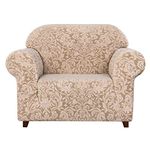 subrtex High Stretch Sofa Slipcover 1-Piece Jacquard Damask Sofa Couch Furnitures Protector for Living Room (Armchair, Beige Brown Jacquard)