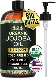 Ella & Eden 16 Oz Organic Jojoba Oil For Hair – USDA Certified – 100% Pure Cold-Pressed & Unrefined Moisturizer for Hair, Skin, Face & Nails, Hexane-Free Carrier Oil - Food Grade Plastic Bottle