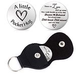 cobee Pocket Hug Token, Encouragement Long Distance Relationship Keepsake Stainless Stell Double Sided Inspirational Pocket Hug Token Gift with Leather Keychains for Family, Friends, Lovers(Style-F)