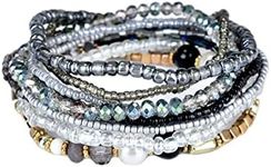 Pingyongchang Bohemian Stackable Bead Bracelets for Women Multilayer Stretch Bangles Bracelet Set Handmade Multicolor Crystal Beaded Bracelets Set Boho Charms Jewelry, Resin, metal