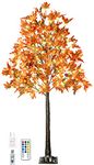 6FT 130 LED Lighted Maple Tree - Thanksgiving Decor Artificial Fall Tree with 13 Branches, 13 Acorns 260 Leaves, Remote 8 Flashing Modes, Timing, DC 5V Safe for Outdoor Wedding Party Autumn Decor
