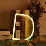 Neon Letter Lighting up Words Neon Alphabet Letter Sign Battery/USB Operated LED Marquee Word Neon Lamps Party Accessories Wall Hanging Decor for Birthday Wedding Party Bar Bedroom (D)