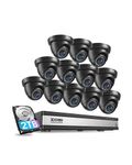 ZOSI 3K Lite 16CH Security Camera System with AI Human Vehicle Detection,16 Channel CCTV DVR with 2TB HDD and 12 x 1080p Indoor Outdoor Dome Camera, 80ft Night Vision, 90° View Angle, Alert Push