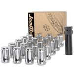 JiiinMiiin M12x1.5 Lug Nuts Chrome with 6 Spline Tuner, 12x1.5 Locking Lug Nut 1.38 inch Length with 1 Socket Key 60 Degree Conical/Cone Bulge Seat Closed End,Silver