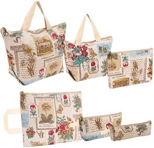 Belle Vous (Pack de 6) Bolsas de Tela de Algodón con Cremallera y Diseño - Bolsas Multiusos para Organizar Cosméticos, Papelería - Estuche para Lápices, Neceser Pequeño, Maquillaje y Más