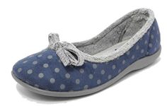 Womens Ladies Memory Foam Fur Velour Polka Dot Slippers Sleepers BLUE SIZE 6